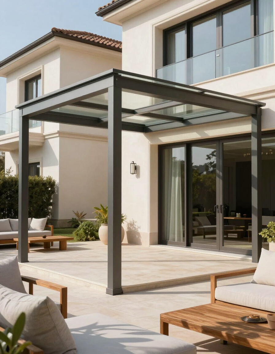 Terrazza con pergola e vetrate Mannucci