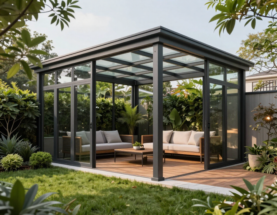 Pergola in vetro in giardino privato