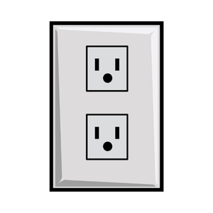 White duplex electrical outlet with black trim on a light wall