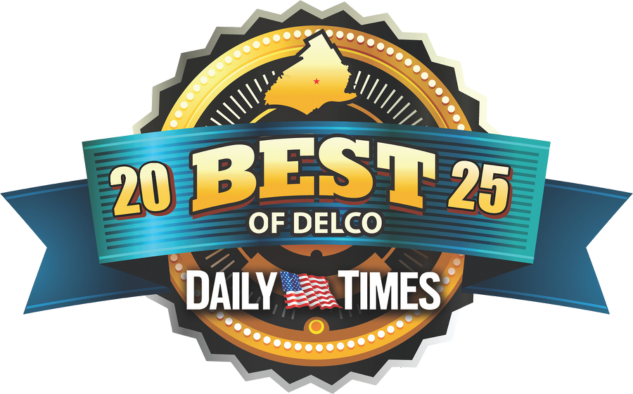 Badge logo reading “20 Best of Delco ’25” for Daily Times, with gold, teal, and blue ribbons