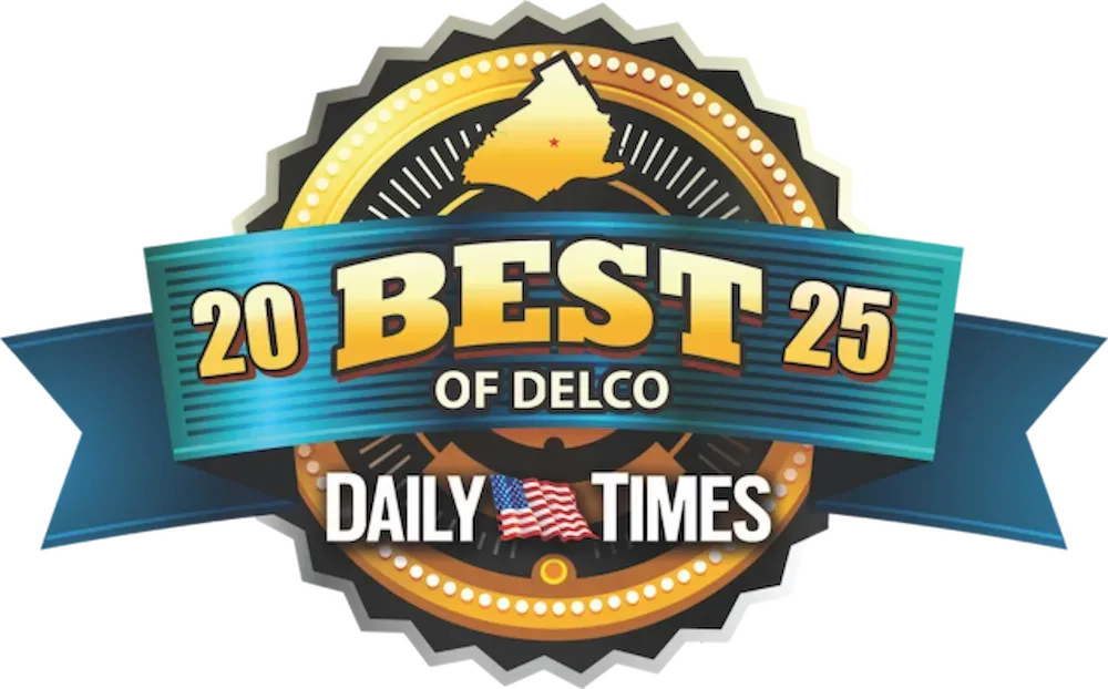 Badge logo reading “20 Best of Delco ’25” for Daily Times, with gold, teal, and blue ribbons