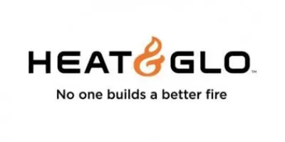 HEAT GLO logo with orange flame icon and tagline “No one builds a better fire”