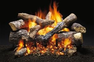 Burning logs in a fireplace with bright orange flames