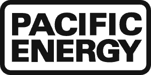Pacific Energy logo in bold black text inside a rounded white rectangle