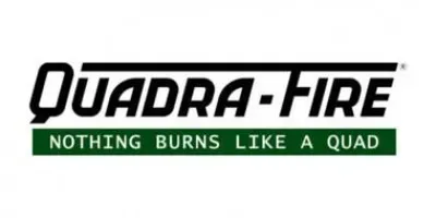 Quadra-Fire logo with green tagline: “Nothing burns like a quad”