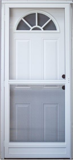 White door with a screen door.