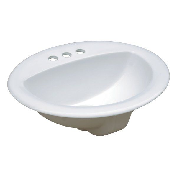 White oval bathroom sink with three faucet holes.