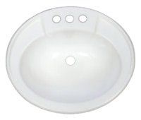 White oval bathroom sink with three faucet holes.