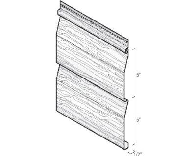 Diagram of vinyl siding panels with a wood-grain texture, showing dimensions (5