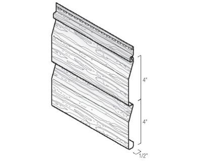 Illustration of two overlapping vinyl siding panels with wood grain texture, showing dimensions.