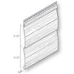 Line drawing of two overlapping sections of wood-grain siding with dimensions noted.