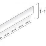 White vinyl siding with horizontal rows of hanging slots, labeled with a 1-1 measurement.