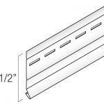 Vinyl siding, white, with a 1/2-inch reveal, showing nail slots and a bottom lip.