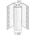 Cross-section of vinyl siding corner piece. Shows shape, with dimensions of 3/4
