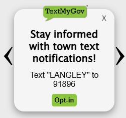 Pop-up to receive town text notifications. Text 