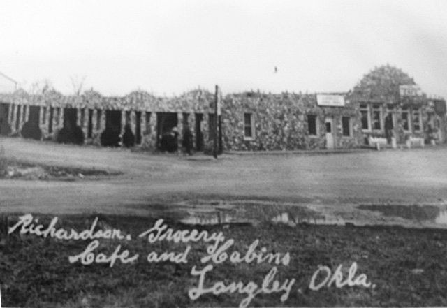 A black and white photo of richardson grocery safe and cabins langley oklahoma