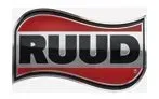 RUUD logo in black and red on a silver background