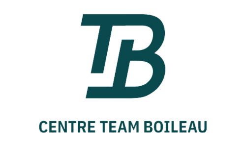 Le logo de l'équipe de centre team boileau est une lettre TB bleue sur fond blanc.