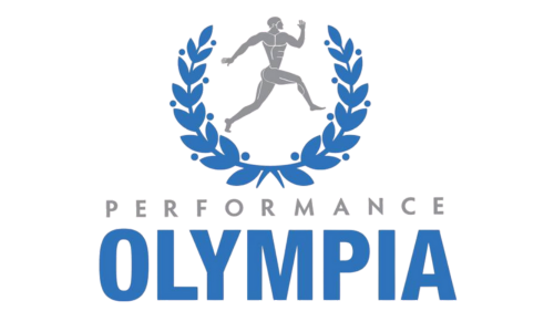 Un logo pour Olympia Performance avec un coureur dans une couronne de laurier