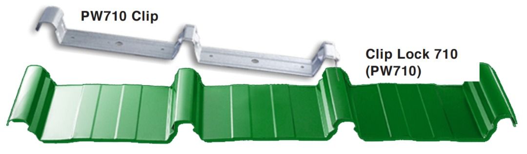 Clip Lock 710 roofing profile with its concealed fixing clip