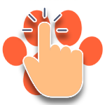 Hand tapping a mobile app icon with orange circles and a minus sign