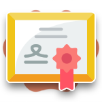 Certificate with gold frame and red ribbon seal icon on white background