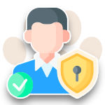 Generic user profile icon with a green check badge and yellow security shield with keyhole