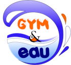 Logo GYM & eau violet et orange avec des courbes abstraites et un motif de goutte d'eau