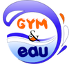 Logo GYM & eau violet et orange avec des courbes abstraites et un motif de goutte d'eau