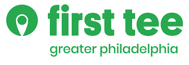 A green and white logo for first tee greater philadelphia