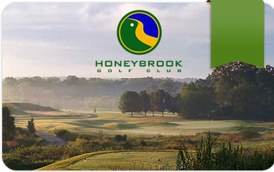 A honeybrook golf club card with a picture of a golf course