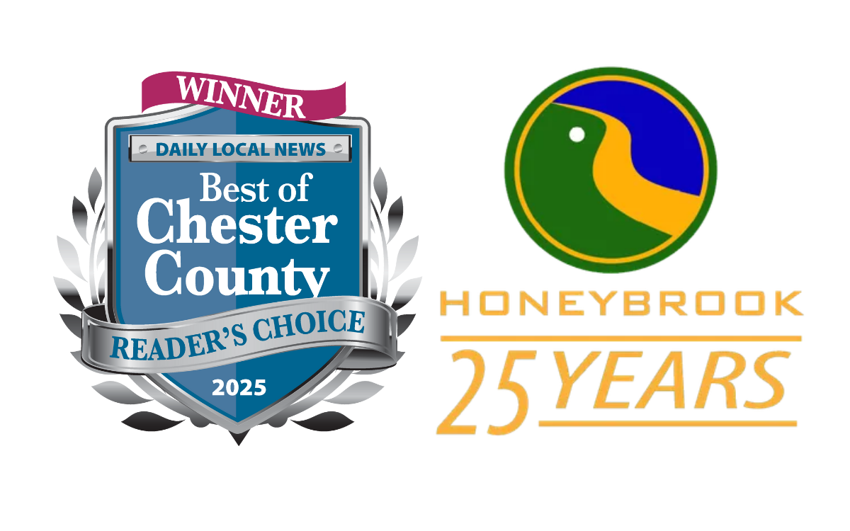A logo for honeybrook 25 years with a bird in a circle