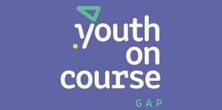 A logo for youth on course gap on a purple background