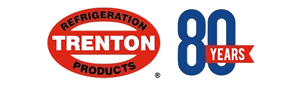 A red and blue logo for trenton refrigeration products