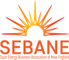 Logo for the Solar Energy Business Association of New England (SEBANE) featuring an orange sunburst above the text.