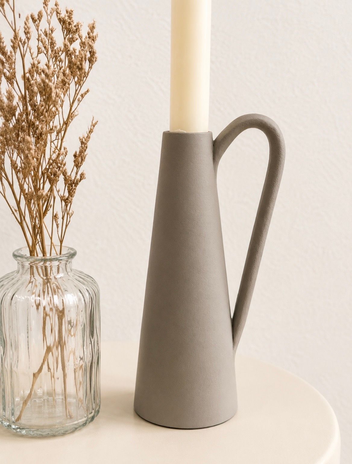 Decoratieve kandelaar met handvat - Taupe