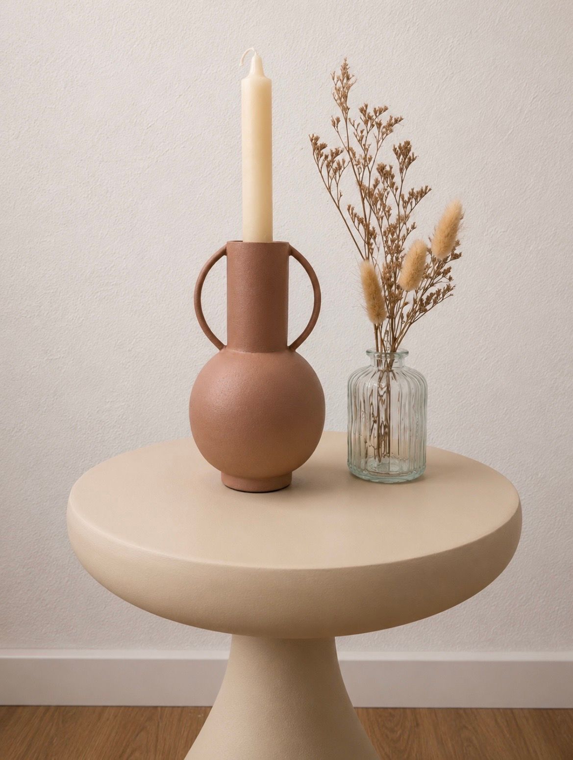 Decoratieve kandelaar met handgrepen - Dusty roze