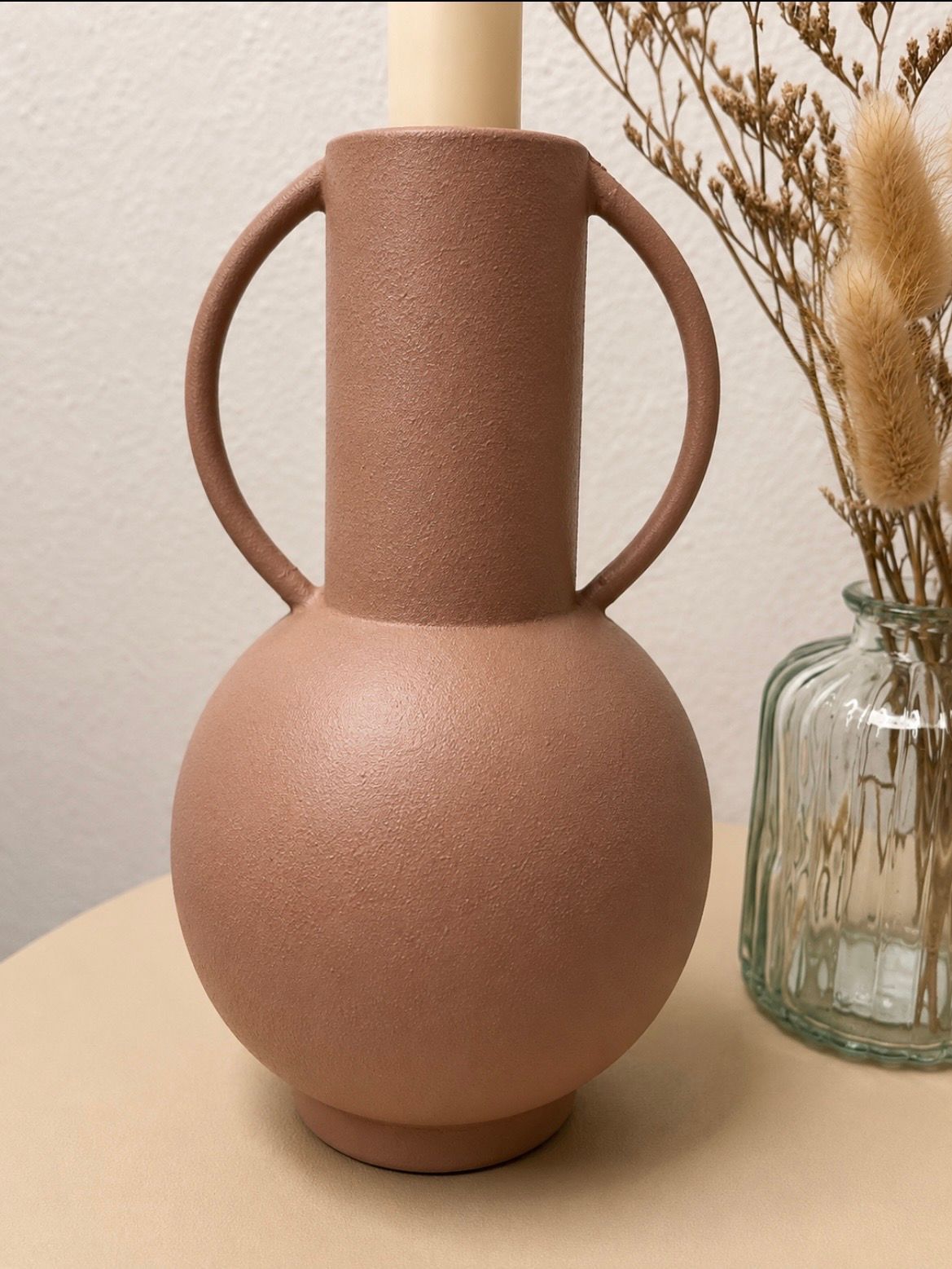 Decoratieve kandelaar met handgrepen - Dusty roze