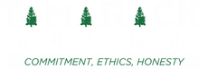 Tamarack Technologies Logo: Three green trees above the words “COMMITMENT, ETHICS, HONESTY” on a white background