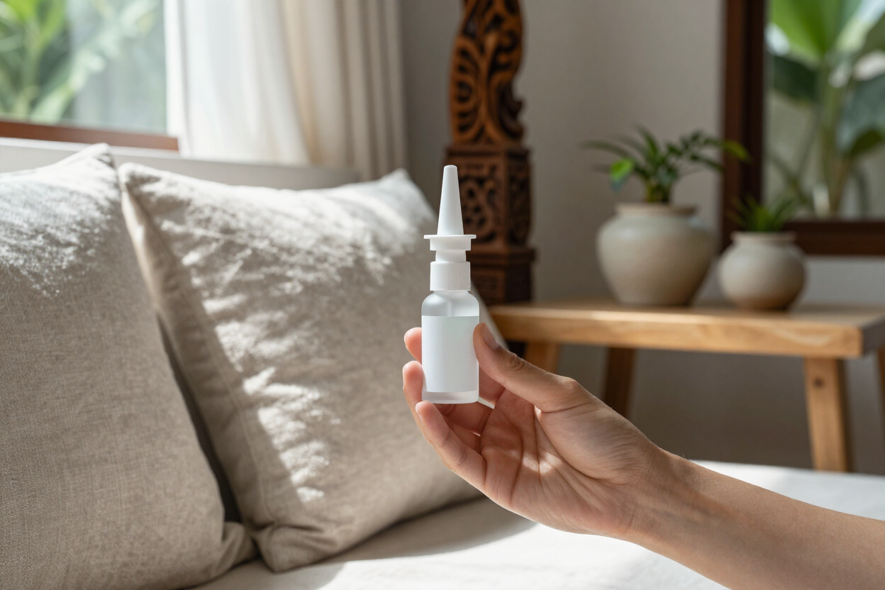 Peptide nasal spray bottle on a clean surface