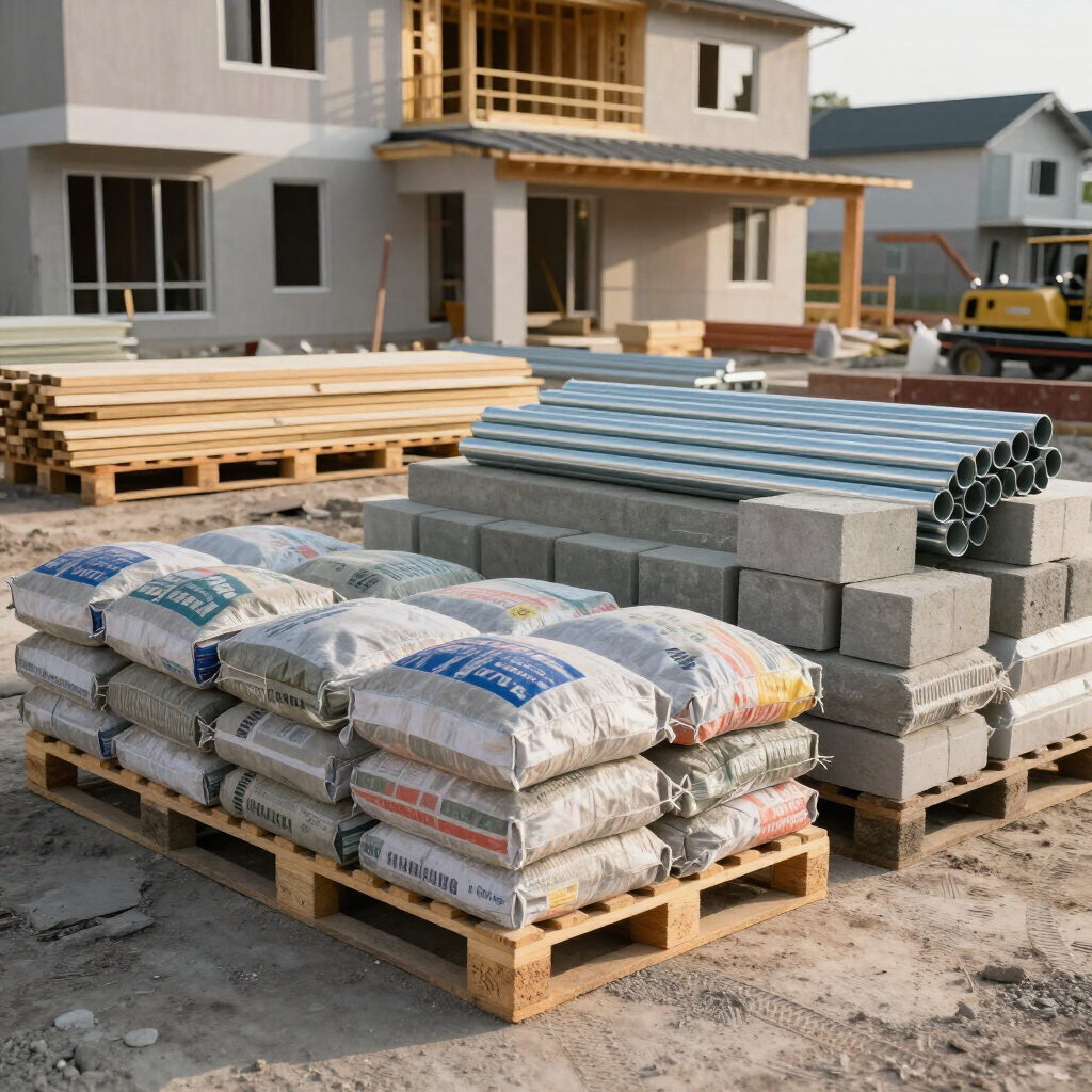 Entrega de materiales en tarimas en sitio de construcción