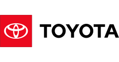 Toyota logo with red emblem and black wordmark on a white background