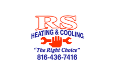 Logo for RS Heating & Cooling featuring the company name, a red hand icon with a wrench, and the phone number 816-436-7416.