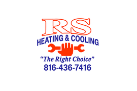 Logo for RS Heating & Cooling featuring the company name, a red hand icon with a wrench, and the phone number 816-436-7416.