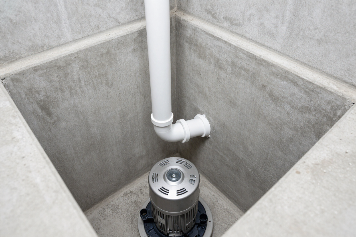 PLACEHOLDER — replace with H2O technician installing sump pump in residential basement pit.