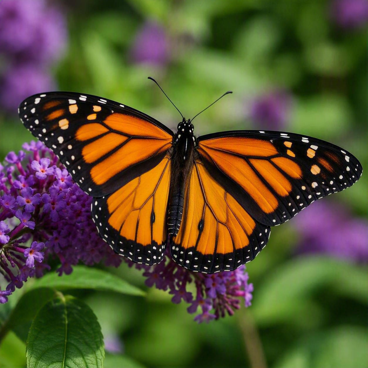 Butterfly on purple flowers