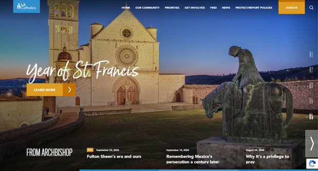 Photo of LACatholics webpage.  Year of Saint Francis.