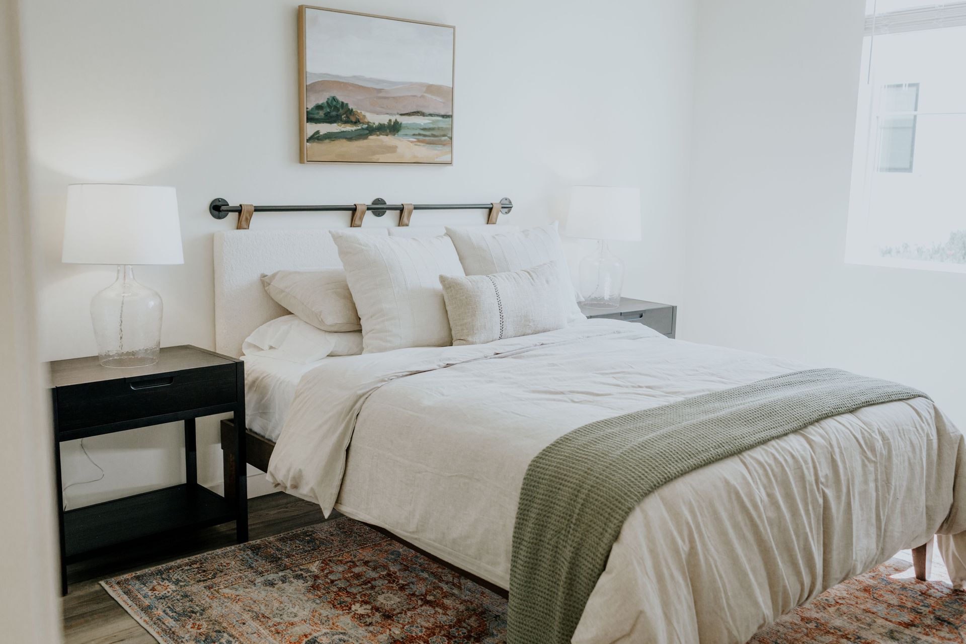 1 bedroom bed and side table