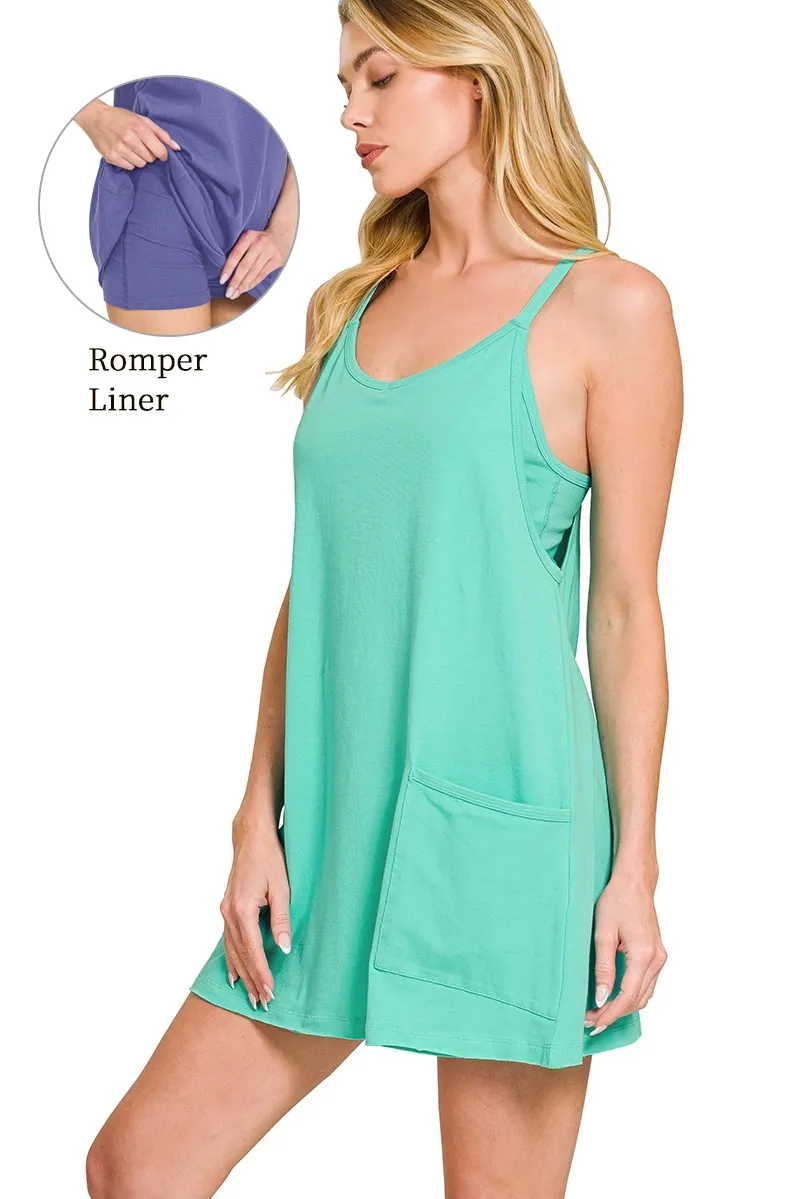 Cotton Dress with Built in Romper Liner - Teal