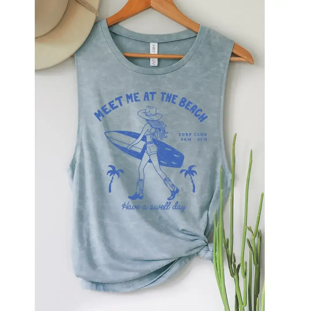 Meet Me At the Beach Mineral Graphic Tank Top